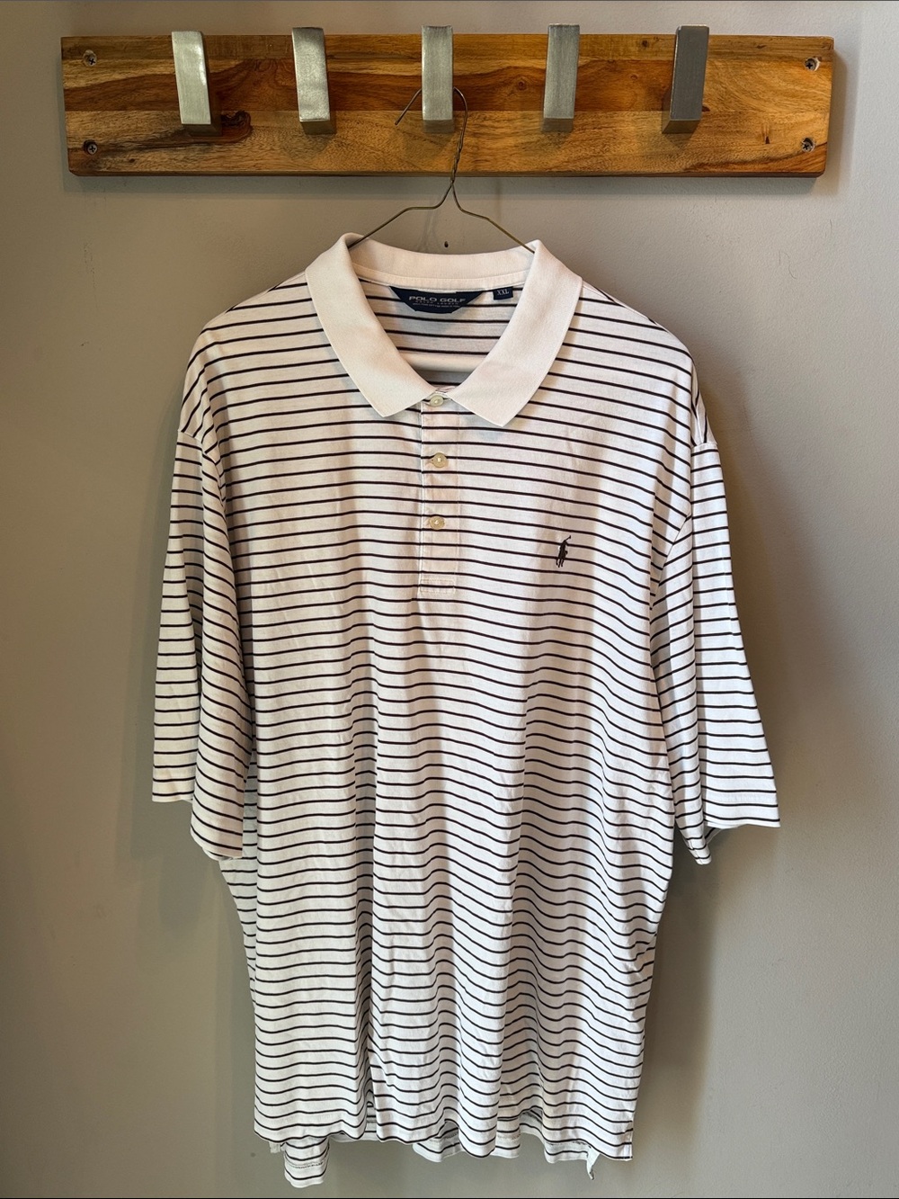 Ralph Lauren Polo Golf - Men’s White Polo Shirt with Brown Stripes